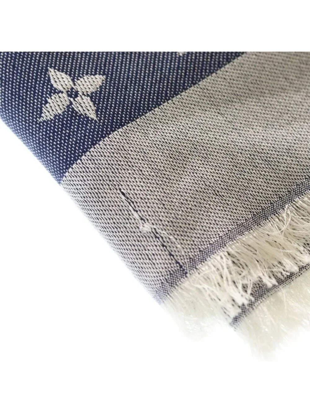 Louis Vuitton Shawl Monogram Denim Wool Navy Scarf
